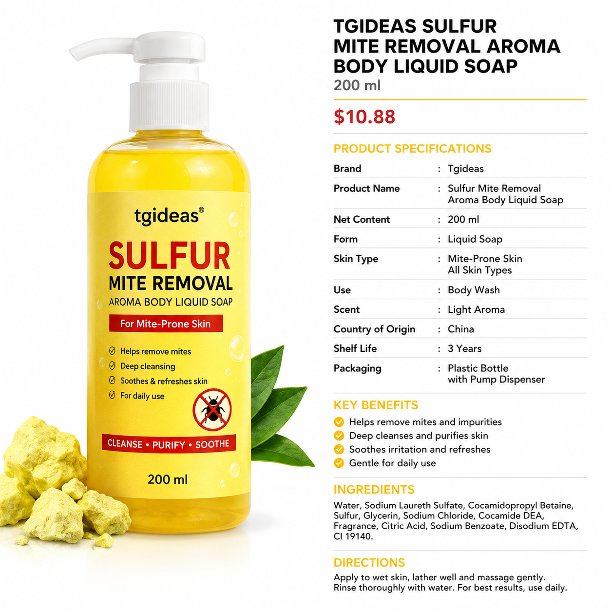Product photo of Tgideas Sulfur Mite Removal Aroma Body Liquid Soap, soap bar