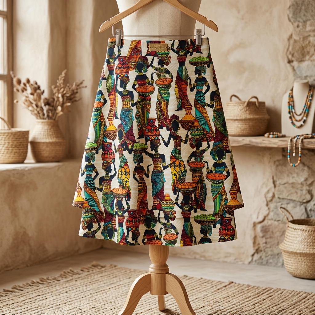 Product photo of African Print 2-Layer Skirt, option: Size 16 Plus/XXL, clothing item