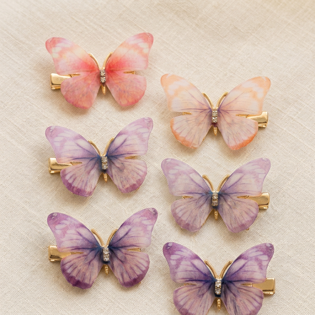 Product photo of Decorative Hair Accessories, option: Butterfly Clips Pack · 6 pc, hair care or accessory item