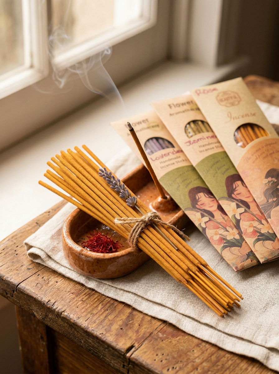 Product photo of Handmade Organic Incense · 10 count, option: Saffron, incense sticks