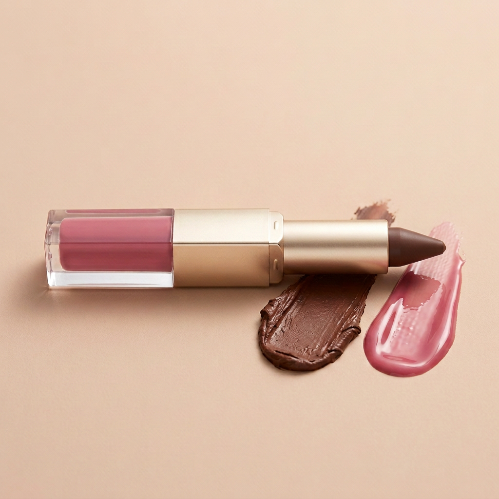 Product photo of 2-in-1 Lipstick & Lip Gloss, option: Cocoa Brown & Rose Pink Gloss · 90s Glam Ombre, hair care or accessory item
